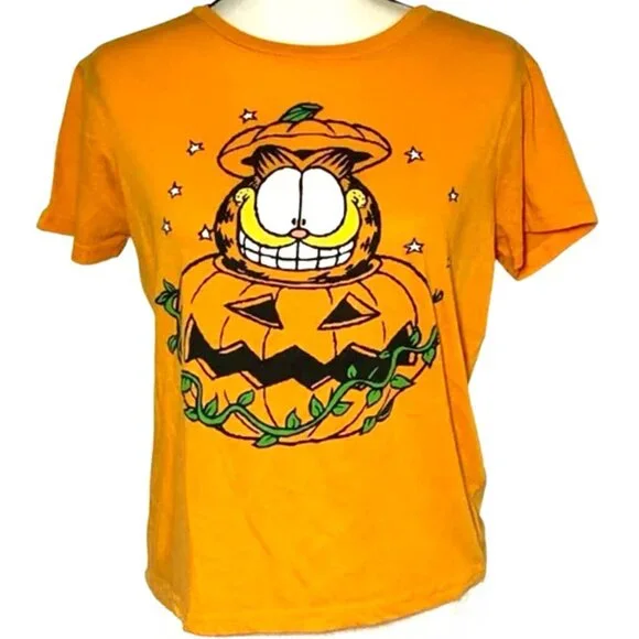 Garfield Jack-O-Lantern Spooky Halloween T-shirt - Picture 1 of 4